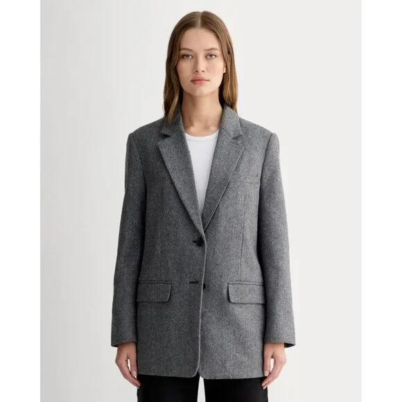Everlane The Oversized Blazer in Wool Gray Herringbone size 10 - Picture 1 of 9